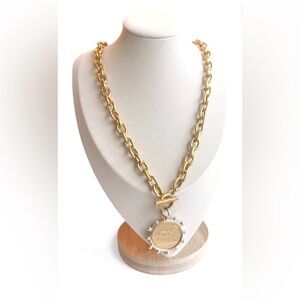 Gold Chain Necklace with Medallion Pendant